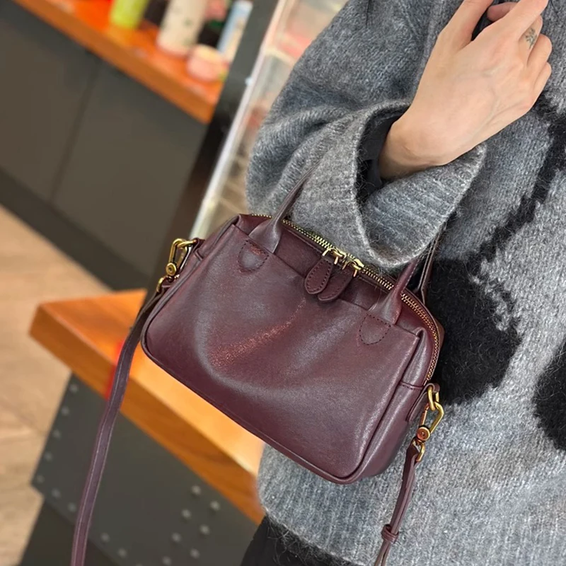 

Women Natural Cow Leather Handbags Ladies High Quality Shoulder Bag Female Fashion Retro Luxury Designer Cowhide Crossbody Bags