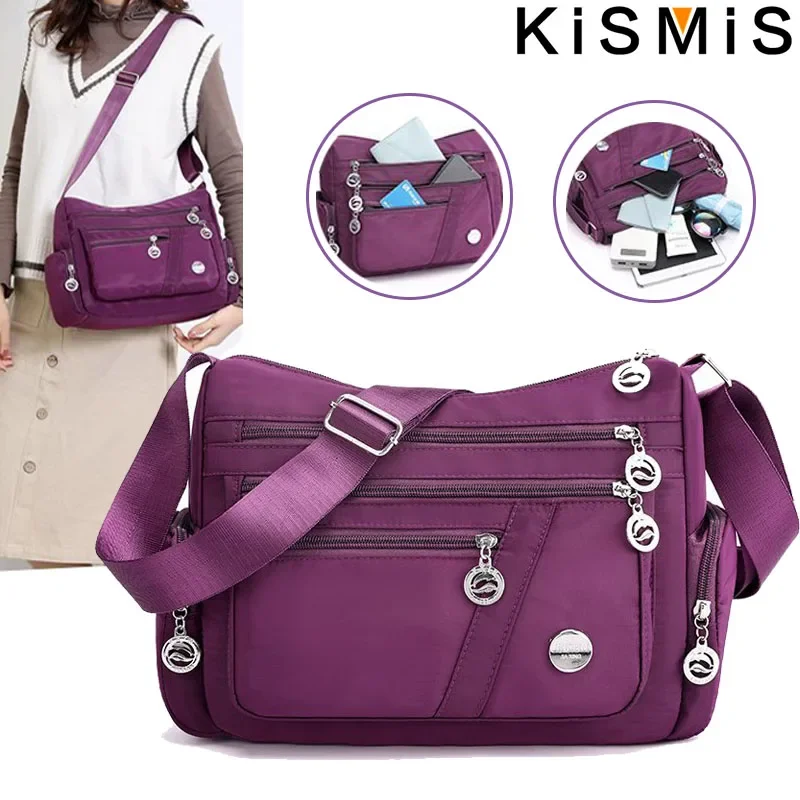 

Large Capacity Waterproof Nylon Shoulder Bag Multi-Pocket Crossbody Bag Female Bag Shopping Travel Lady Handbag Leisure Purse