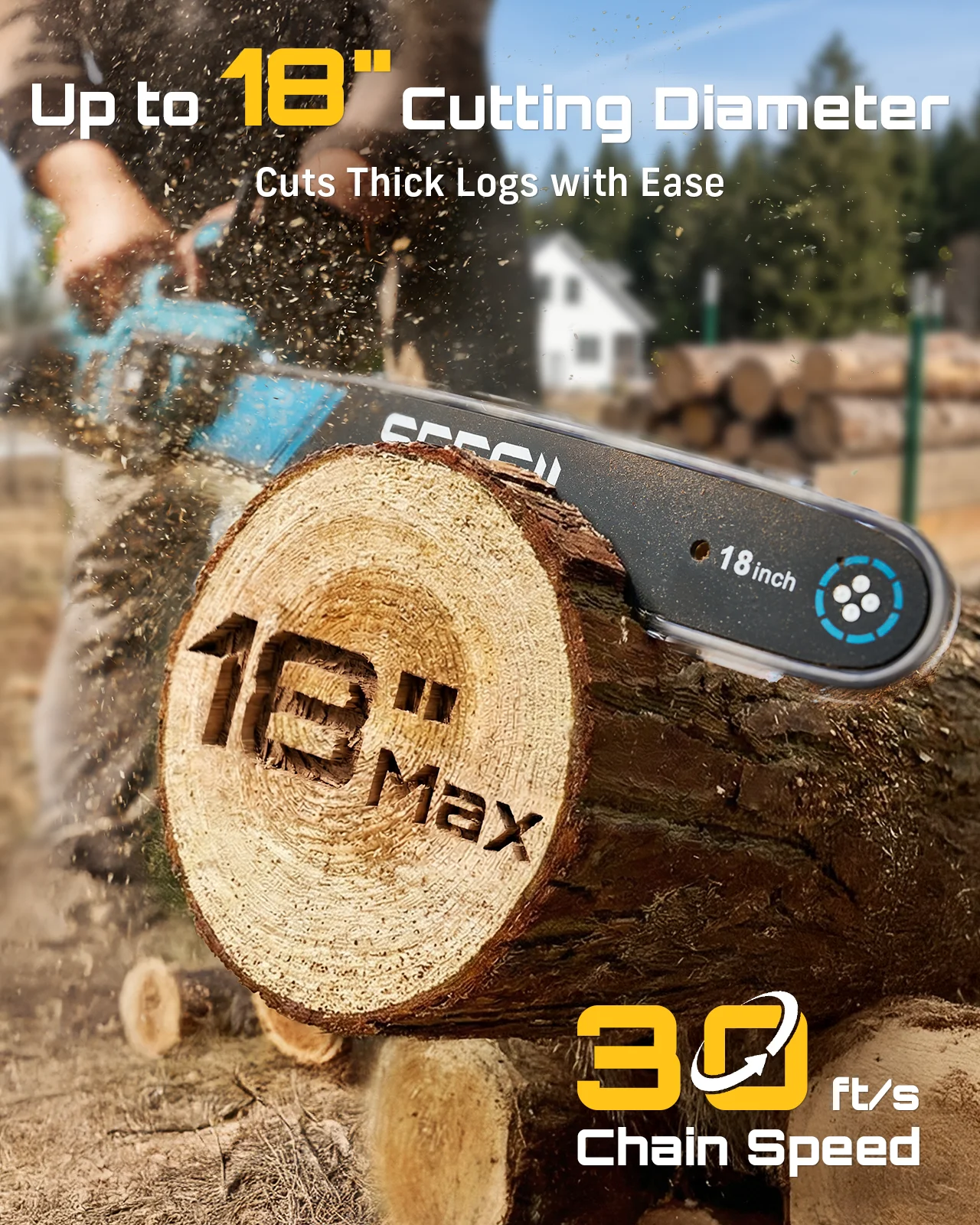 SEESII  40V 18Inch Brushless Chainsaw With Automatic Oiler 2200W Cordless Electric Saw Garden Woodworking Cutting Tool For Makita 18v Battery Pin