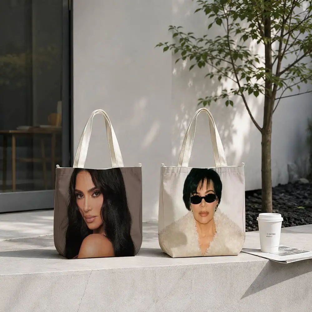 K-Kim K-Kardashian Funny Meme Tote Bag for Women Reusable Shopping Tote Bag Zippered Shoulder Bags Print