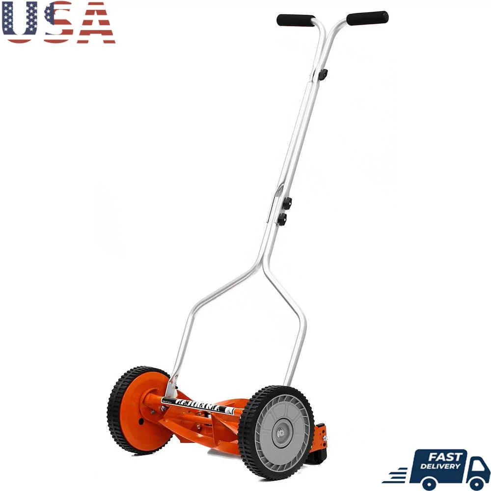 14-Inch 4-Blade Reel Lawn Mower Lightweight Manual Grass Cutter Environment-Friendly Noise-Free Easy to Use Red 1 Kilogram