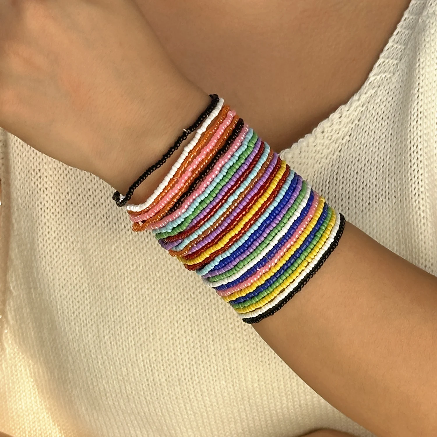 10/19/30 ชิ้น/เซ็ต Bohemian คริสตัลลูกปัดสร้อยข้อมือผู้หญิง Handmade ซ้อนสร้อยข้อมือฤดูร้อนเครื่องประดับชายหาด