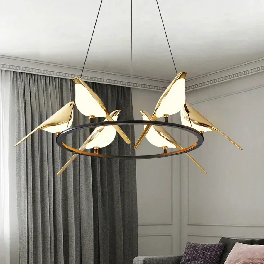 The golden magpie LED chandelier art loft living room dining room home decoration atmosphere is festive