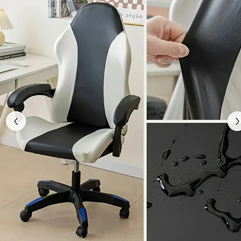 1 funda de cuero para silla de juegos, color blanco y negro, funda impermeable para silla de ordenador, fundas elásticas para asiento de sillón