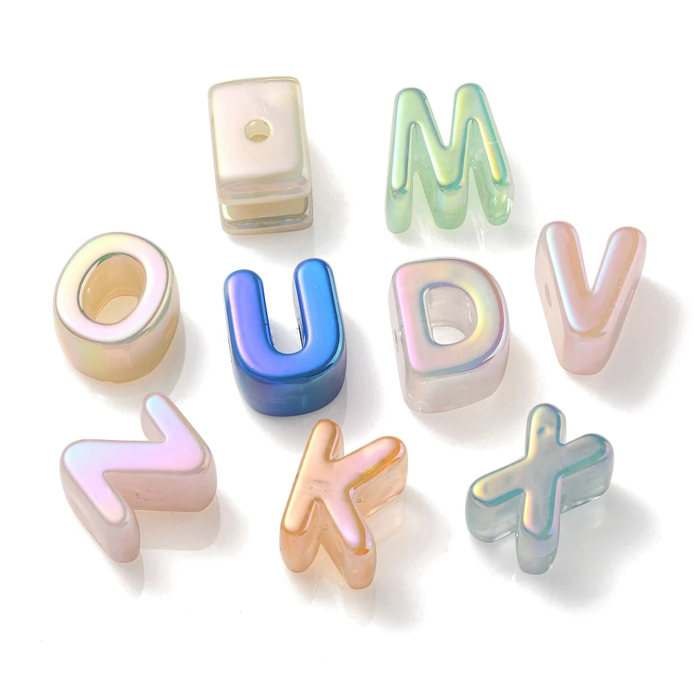 PandaHall 90~100 Stück Zufällige Regenbogen Irisierende Opake Acryl-Buchstabenperlen, Kornblumenfarben für DIY Namenskette Schmuckherstellung – Detail 4