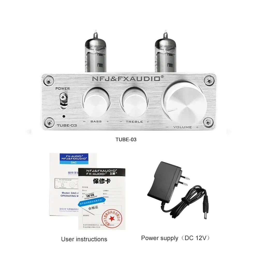 2020 FX-AUDIO TUBE-01(6J1) TUBE-03(6K4) HiFi 2.0 Przenośny przedwzmacniacz lampowy DAC Cyfrowy dekoder audio Adapter DC12V/1A