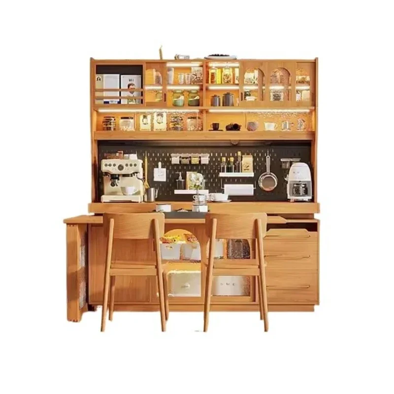 Solid wood dining side cabinet rotating and integrated against the wall kitchen household high-end bar cabinet