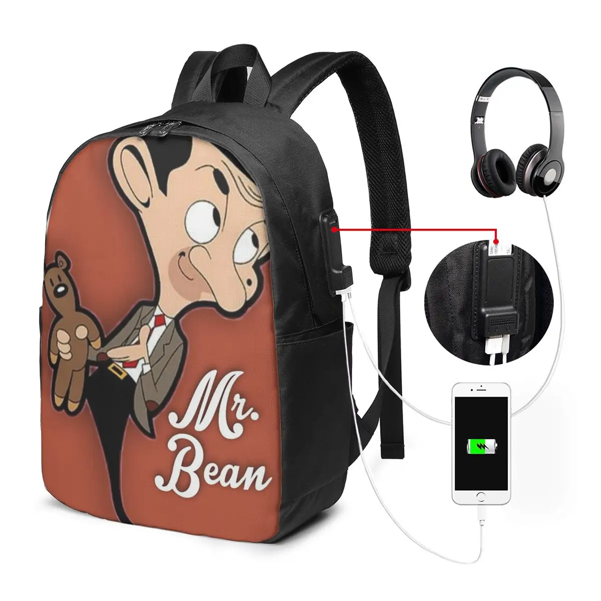

Mr. Bean Cartoon Backpack Travel Notebook Bag Computer College Student School Bag Laptop Shoulder Bags for Men Women