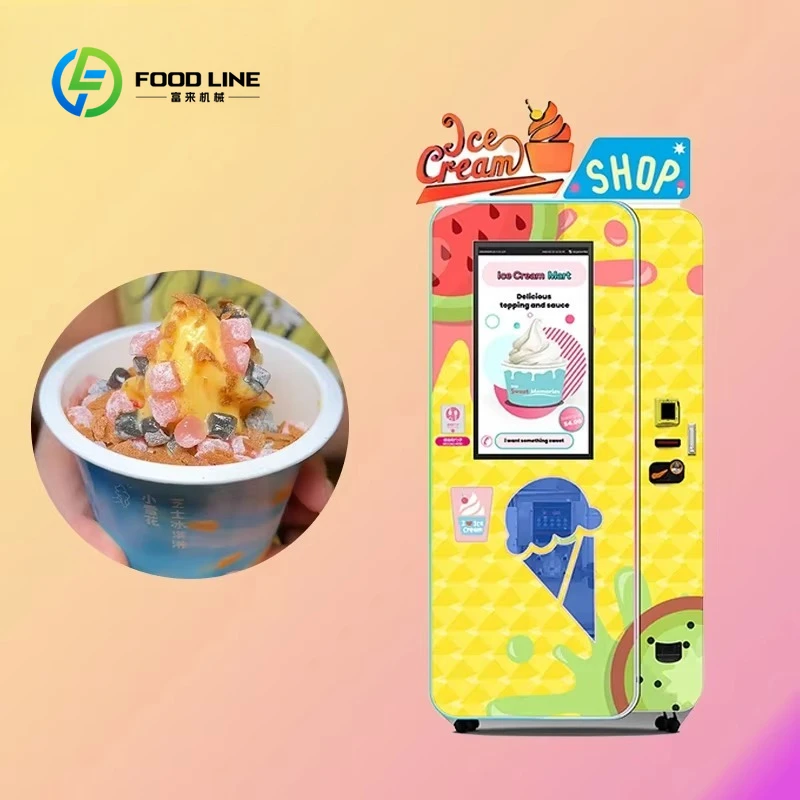 

Customized Coin Operation Ice Cream Vending Machine Self Service Mix Flavor Automatic Soft Serve Dispenser Large Storage