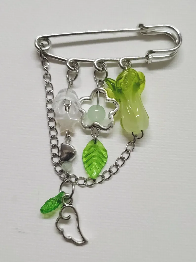 Pin de Solapa con Diseño de Bok Choy Verde |   Lindo Colgante de Bolso con Forma de Vegetal |   Broche de seguridad con cuentas | Accesorio Estético Estilo Cottagecore Y2K | Regalo para Ella