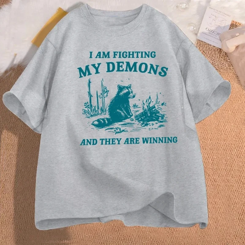 أنا القتال بلدي الشياطين الراكون ميمي تي شيرت مضحك الجرافيك تي شيرت مطبوع المرأة موضة Harajuku تي شيرت ريترو الجمالية #6