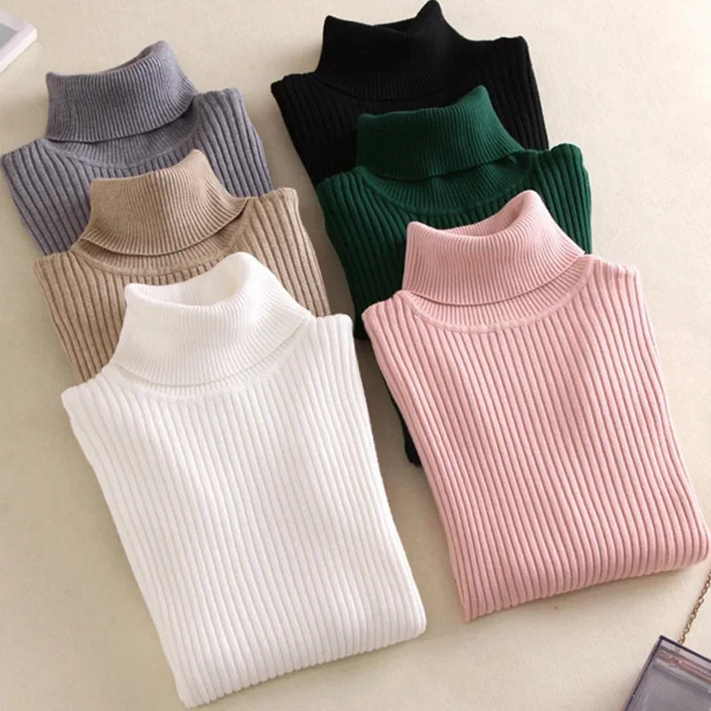 Turtleneck Pull Knitted Sweater 2024 Spring Autumn Clothes Long Sleeve Jumper Women Streetwear Skinny Solid Basic Soft Sweater