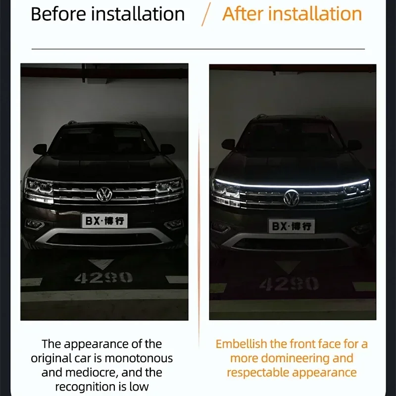 1pc Dynamic Led Car Hood Lights Strip Universal Engine Hood Guide Decorative Light Bar Auto Headlights Car Daytime Running Light image 5