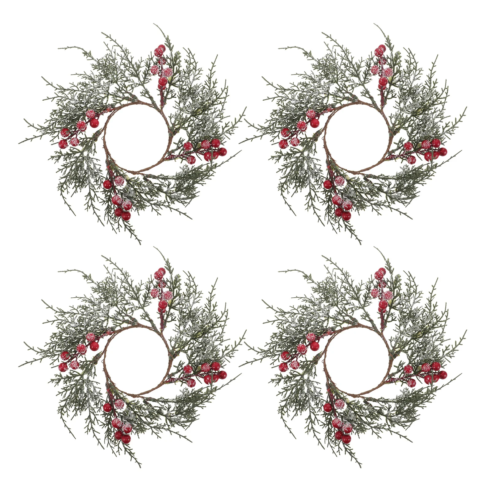 

4Pcs Christmas Rings Pine Needles Red Berries Artificial Garland Holiday Table Centerpiece Christmas Wreath