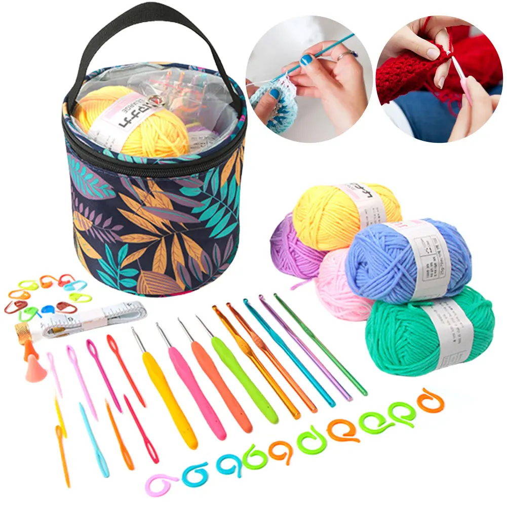 Crochet Hooks Kit Crochet Beginner Kit Ergonomic Crochet Needles Weave Yarn Kits for Beginners and Experienced Crochet Lovers