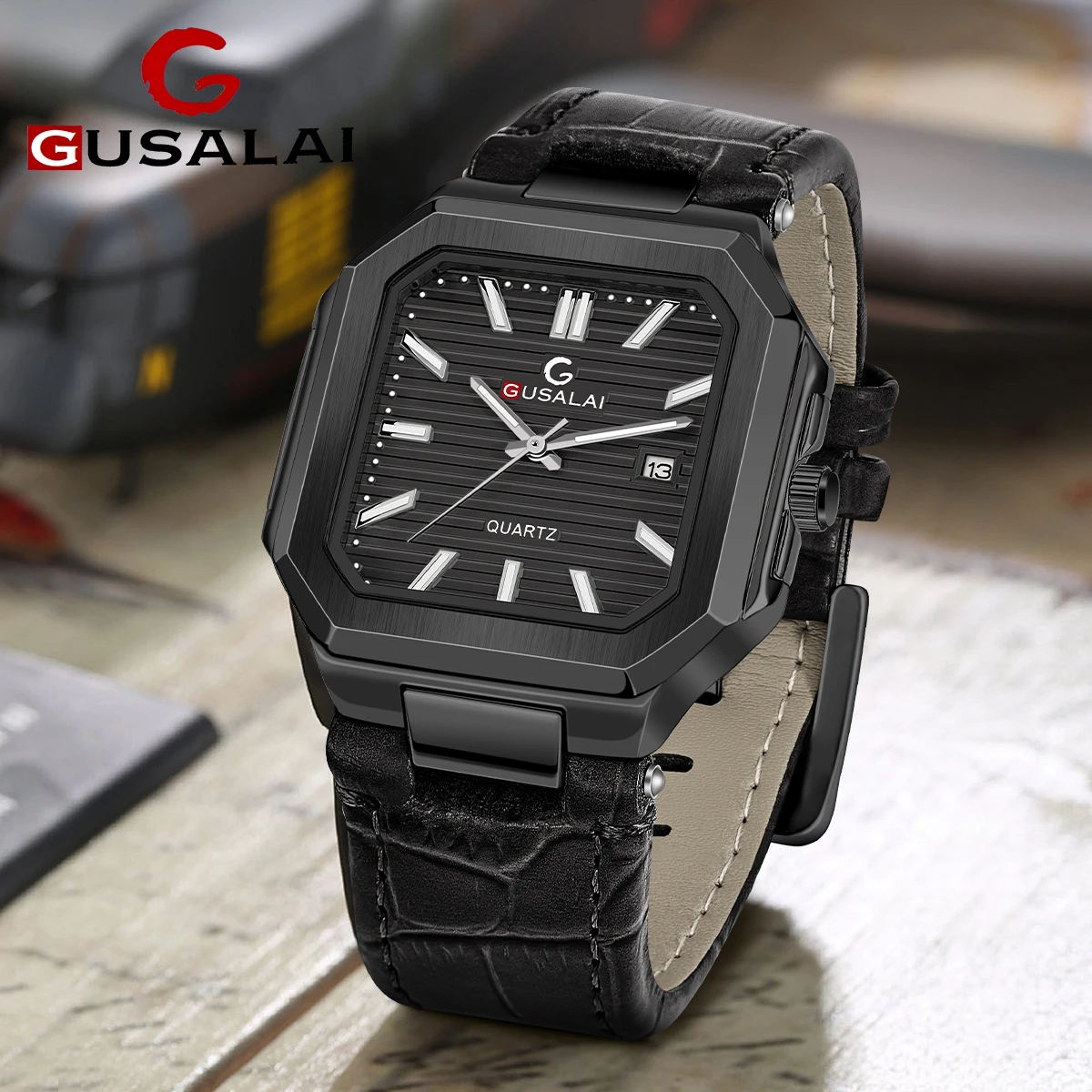 

Мужские модные кварцевые часы GUSALAI — роскошный минималистичный аналоговый кожаный ремешок премиум-класса
