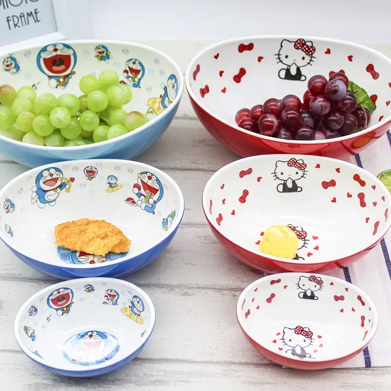 Sanrio Kawaii Hello Kitty Bowl My Melody Cartoon Cute Melamine Fruit Salad Bowl Kids Eating Bowl Ins Home Anime Kitchenware Gift