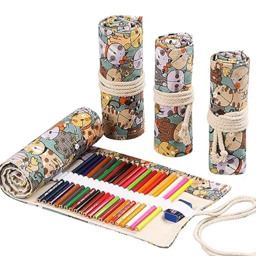 

24/36/72 Slots Pencil Wrap - Roll Up Bag for Artist Colored Pencils, Short Brushes, Drawing and Sketching, NO PENCILS