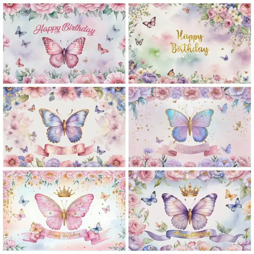 MOON.QG Backdrop Butterfly Oh Baby Shower Happy Birthday Banner Background for Photography Custom Party Decoration Photo zone