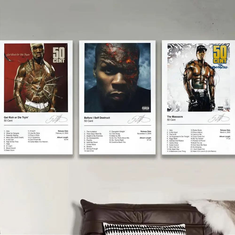Rapper 50 Cent Album Painting Calligraphy Cotton Canvas Wall Art Poster - Aesthetic Painting for Living Room Bedroom Home Decor