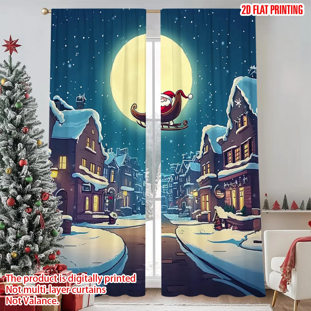 

2pcs 2D flat printing Christmas Drapes Santa Claus Christmas night Versatile Polyester Without Electricity Party Decorations for