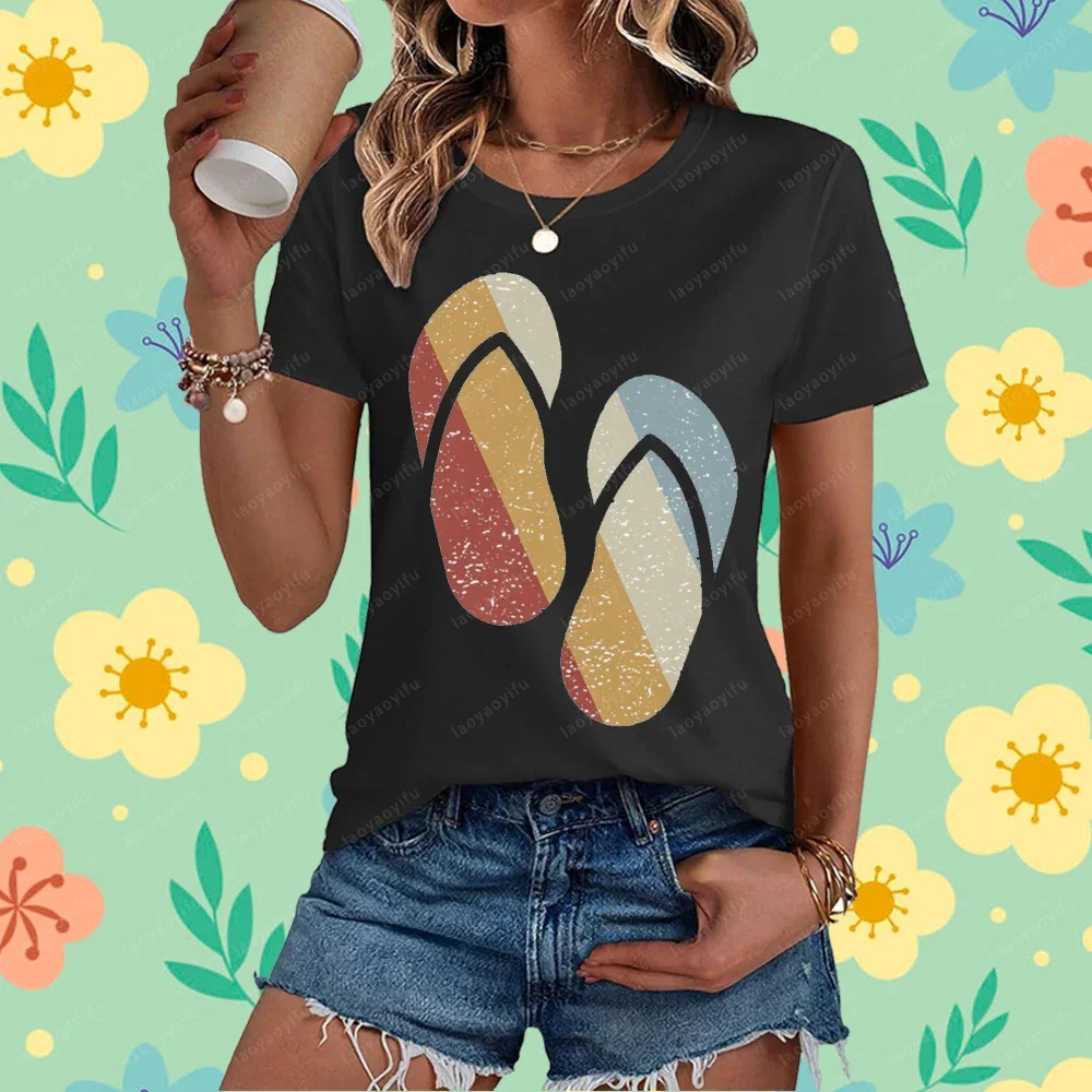 Slipper Flip Flops Retro Style Graphic Printed Satire Joke T-Shirt Casual Fashion Loose Harajuku Beach Leisure Activities Tshirt