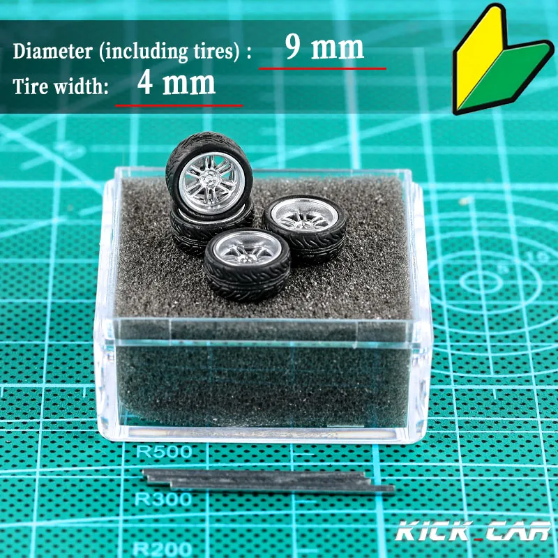 KICARMOD 1/64 ABS Silver Wheels With Rubber Tyre Modified Parts Diameter 10mm For Model Car Racing Vehicle Toy Hotwheels