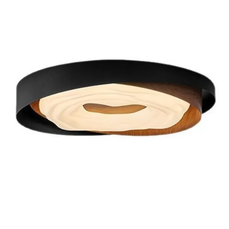 Italian Retro Walnut Ceiling Light Minimalist Full Spectrum Eye Care Fixture for Master Bedroom Simple Round Design