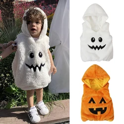 Children's European and American autumn and winter Halloween sleeveless pumpkin shape hooded thickened vest vest top childre