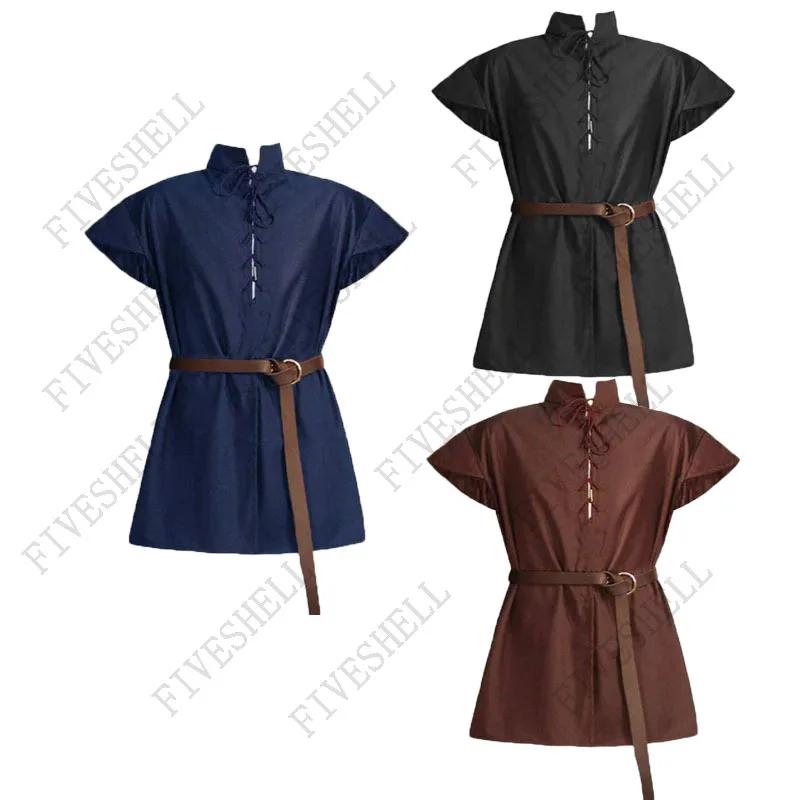 

Medieval Men Knight Tunic Vintage Lace Up Renaissance Roman Shirts Halloween Costume for Adult Viking Pirate Cosplay For Dating