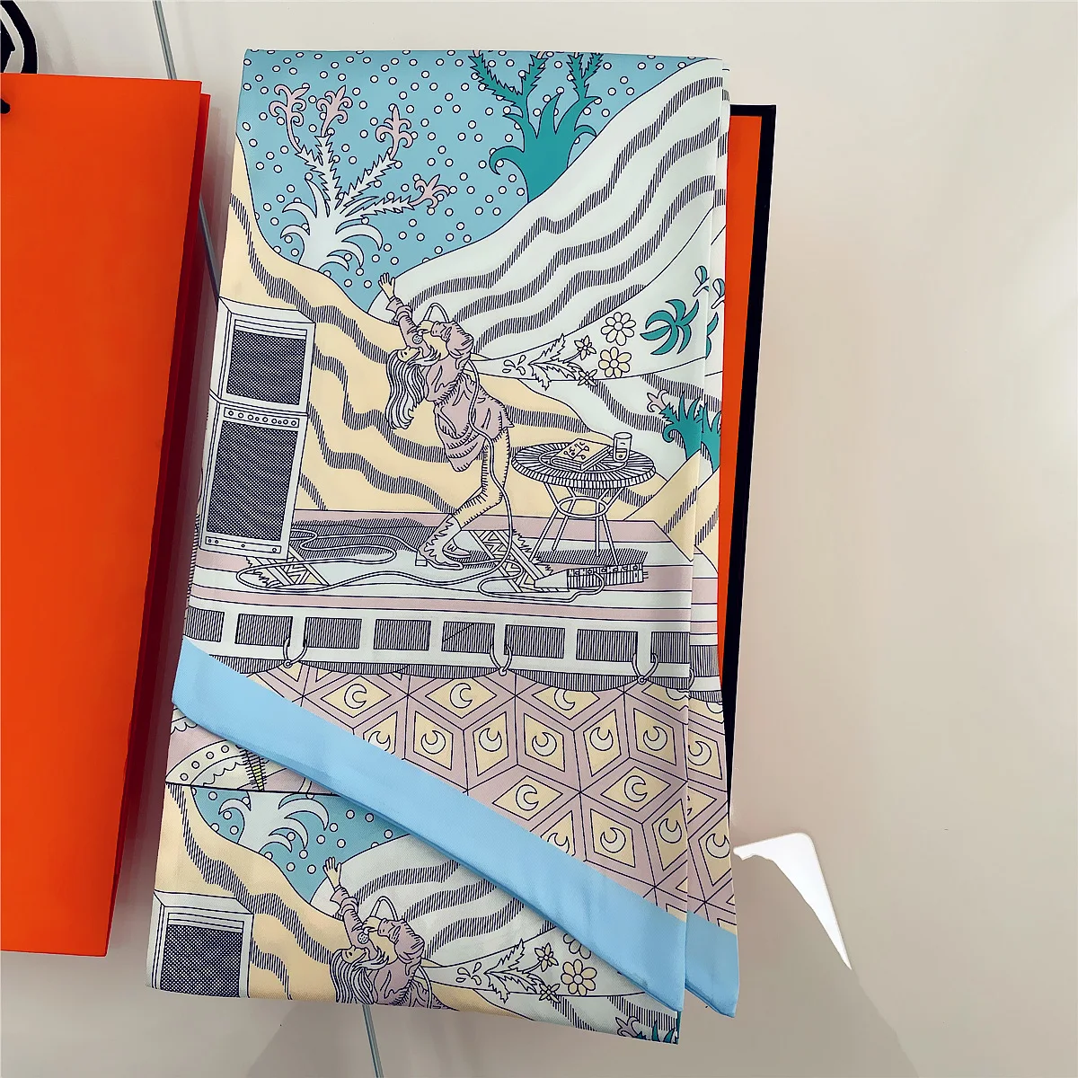2025 Hot 160Cm New Model The Voice Outside The Window Women's Versatile Double-layer Strip Printed Decorative Twill Silk Scarf