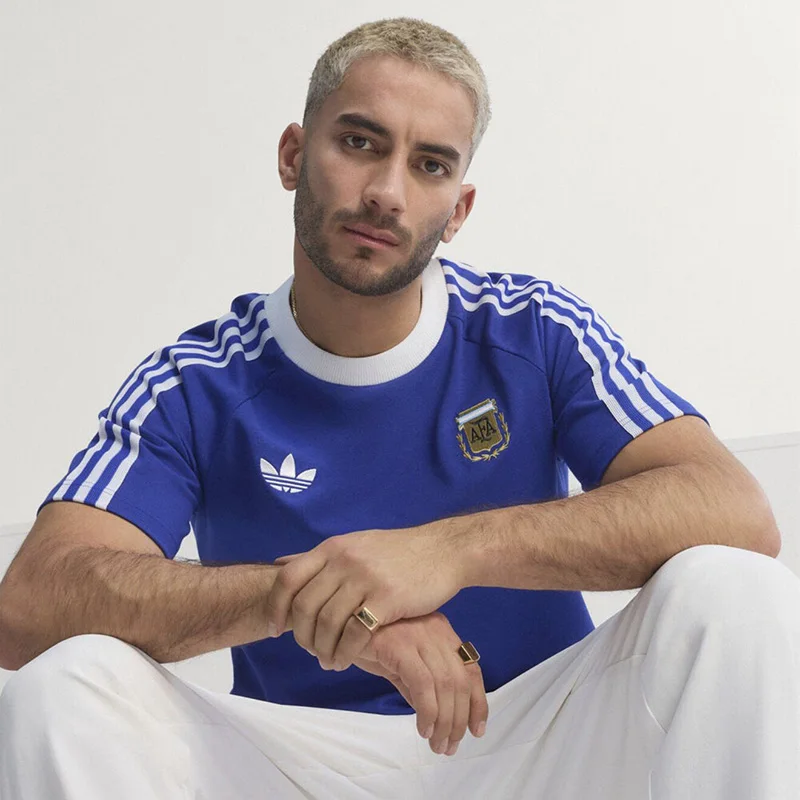 Adidas Mens 2026 New Blue Argentina Retro Jersey Style Crew Neck Short Sleeve T Shirt JZ6307