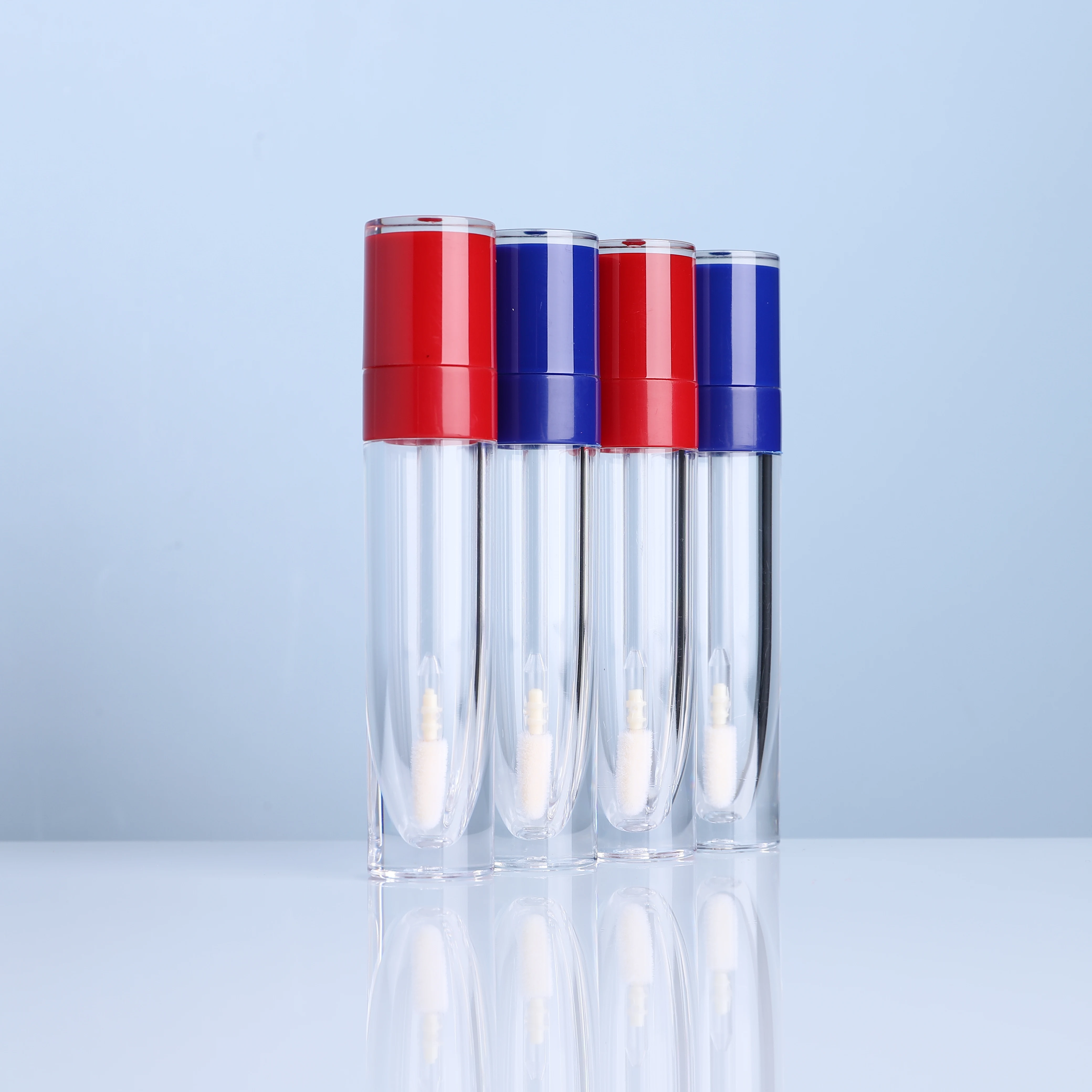 Contenedor de tubo de esmalte de labios DIY de 8ml con tapas rojas y azules, botella vacía de lápiz labial líquido, embalaje de tubos redondos de plástico para brillo de labios