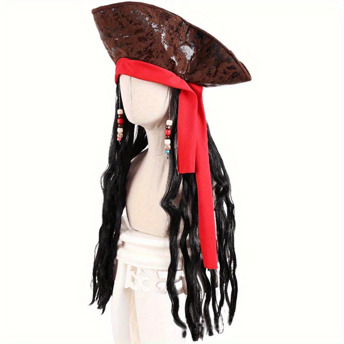 Pirate Style Wig with Hat & Braids, Premium Synthetic Hairpiece for Stage Performances & Costume Parties, High-Fidelity Cosplay
