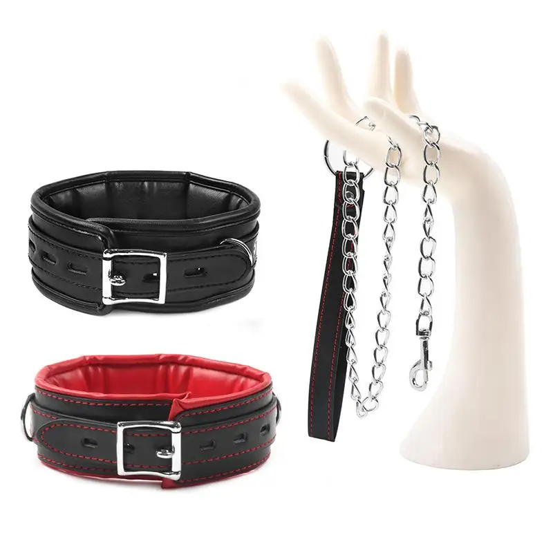 

Black soft Sexy Leather-Trimmed Sponge Collars With Leash BDSM Bondage Fetishs Collar Adult Lingerie Sex Accessories For Woman