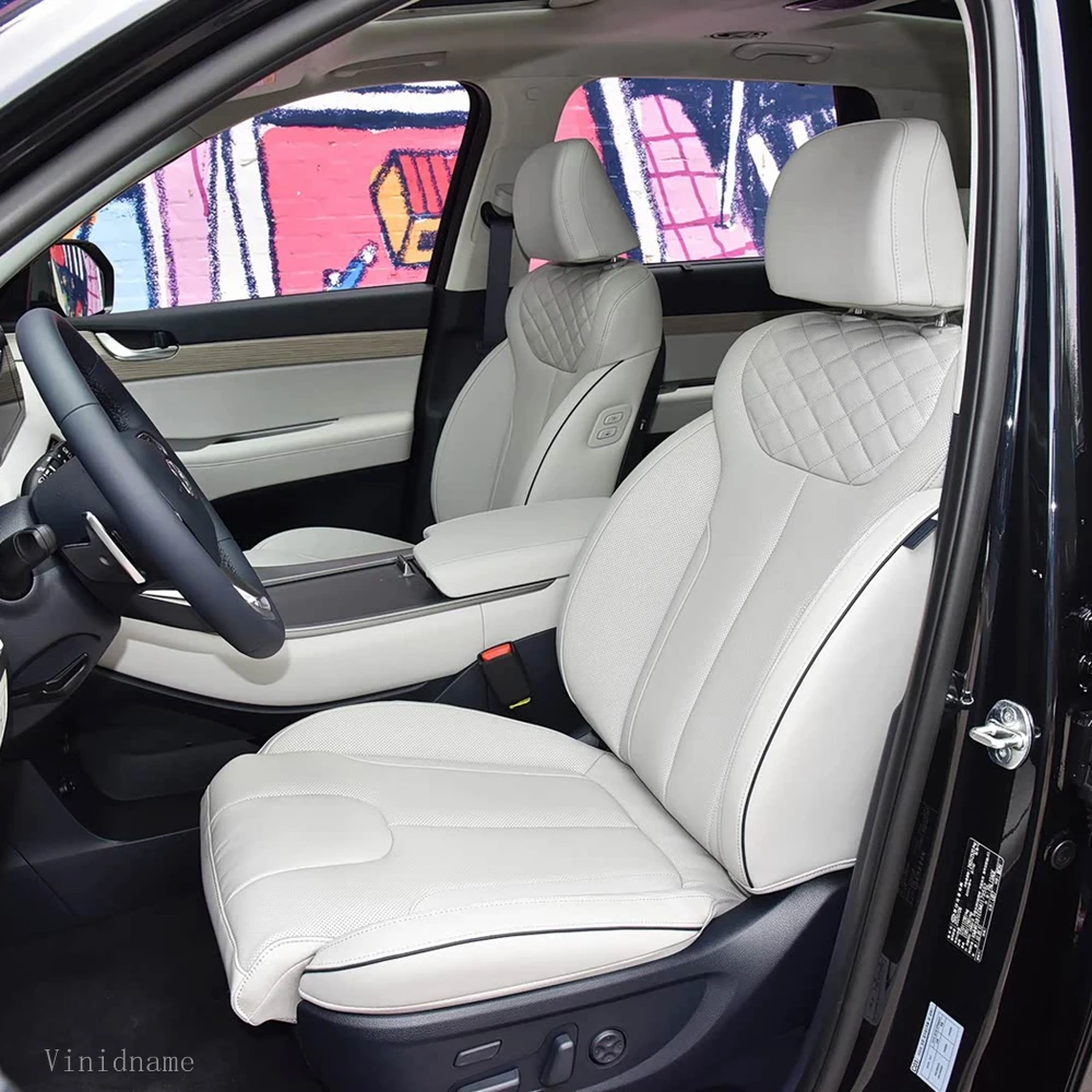 For Hyundai Palisade 2018 2019 2020 2021 2022 Vegan Nappa Leather Custom Car Seat Covers Set For 7 Seats Interior Accessories