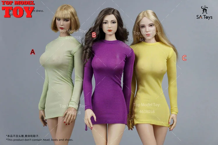 SA Toys SA018 1/6 Scale Sexiest Stretch Side Zipper Skirt Tight Dress Clothes Model for 12'' TBLeague/PH Action Figure Body