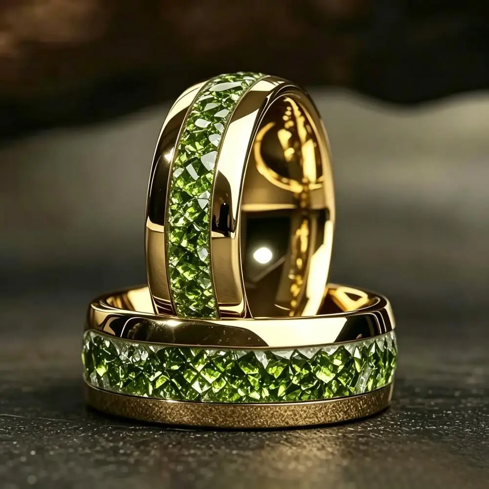 Luxury Green Crystal Stone Rings, Fashion 8mm Men Stainless Steel Ring, High Polished Wedding Band Jewelry Gifts Wholesale