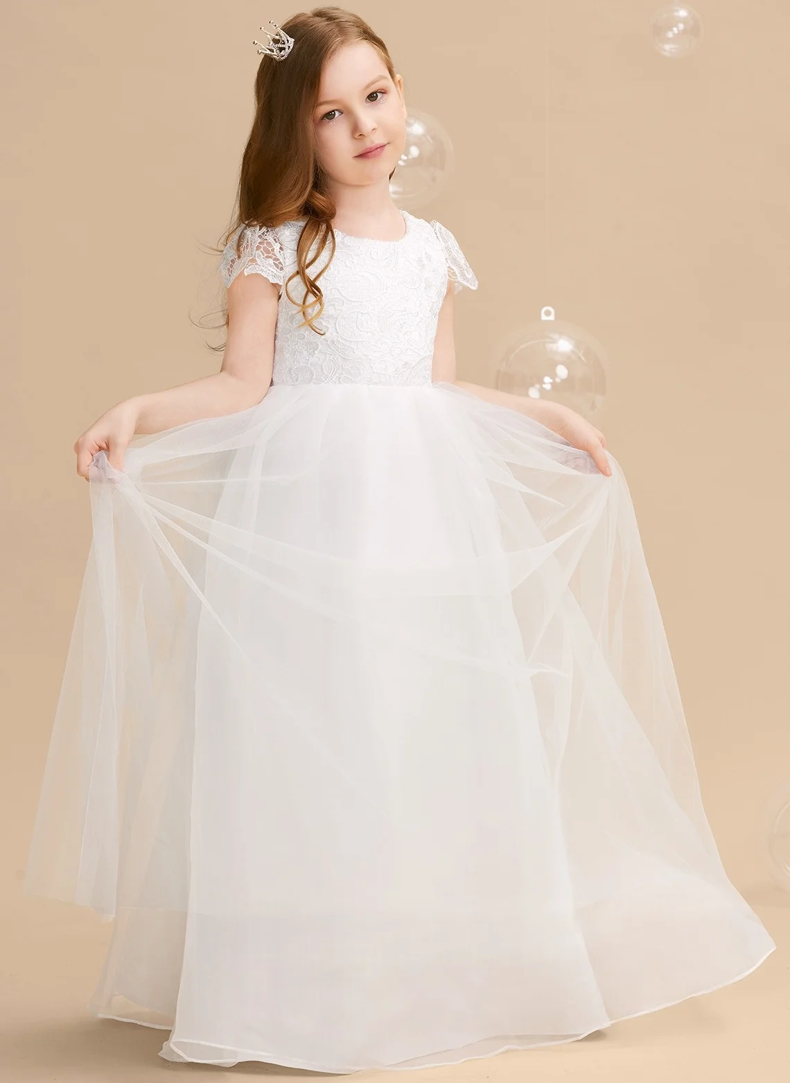 Children's communion lace dress, girls' mesh large skirt, flower girl wedding dress, birthday catwalk performance princess dress
