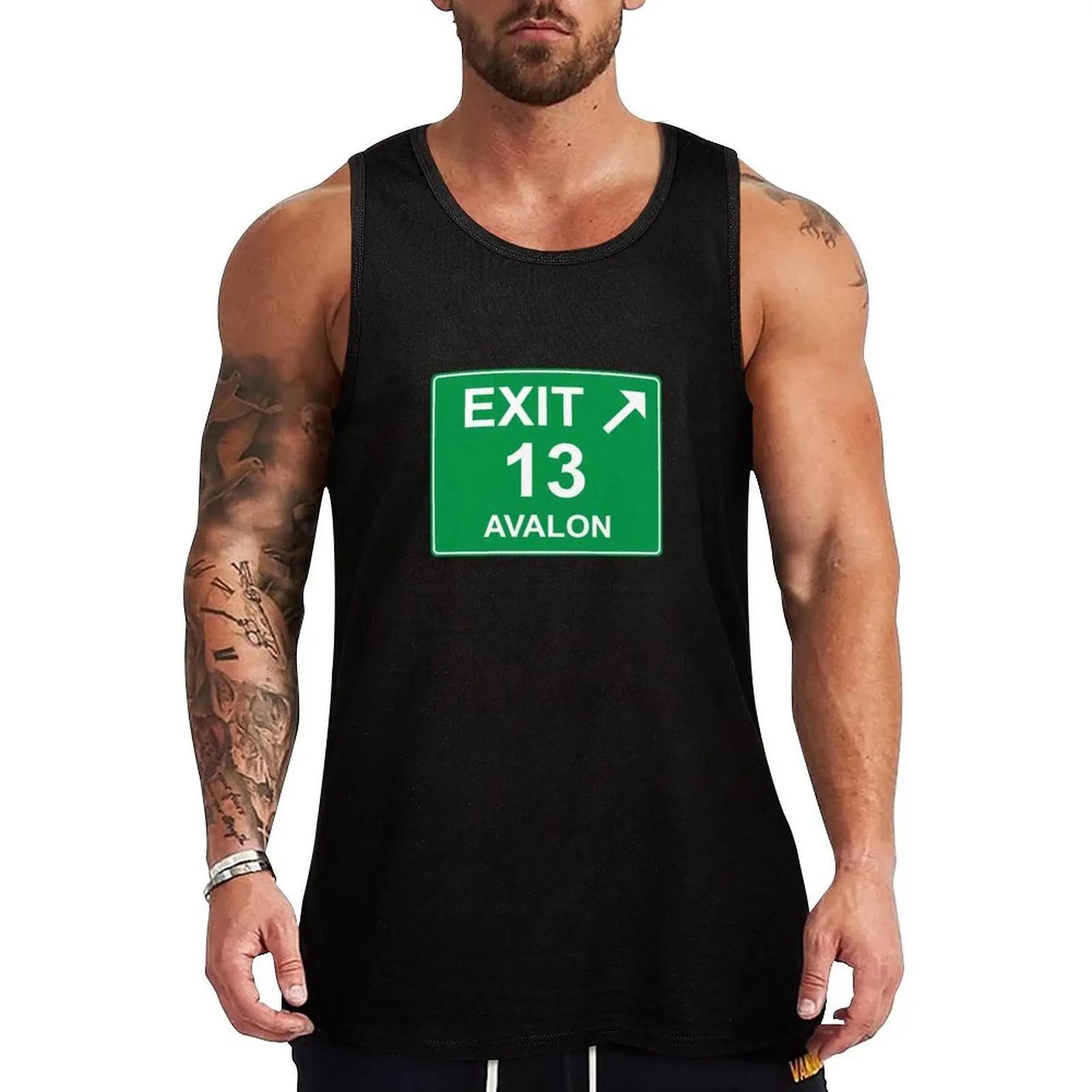 

Exit 13 - Avalon Exit Sign Tank Top Basic Athletic Tank Top Cotton Casual Everyday Shirt