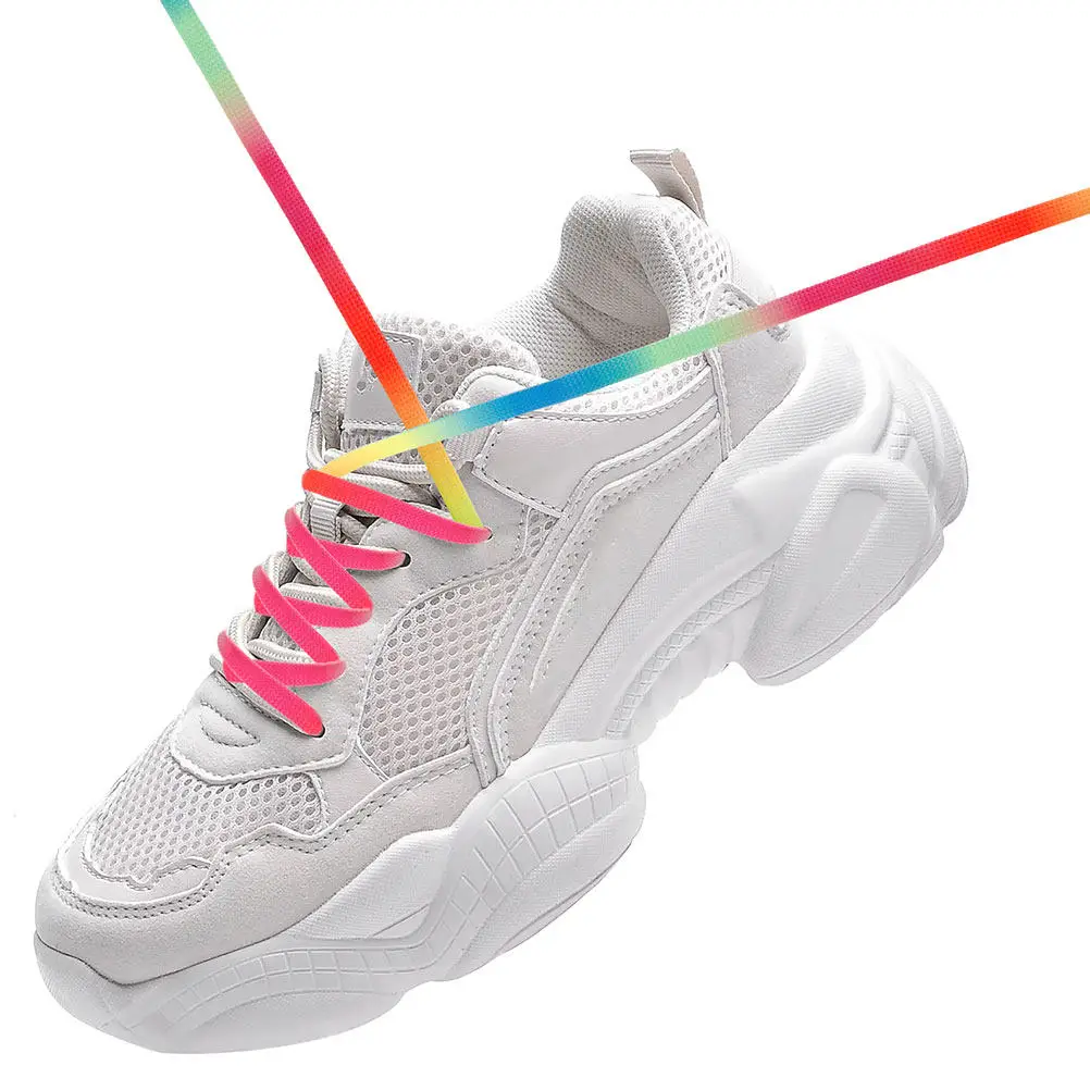 1Pair Rainbow Gradient Flat Ice Skate Laces Colorful Hockey Shoelaces for Sneakers Wear Resistant Sports Shoelaces