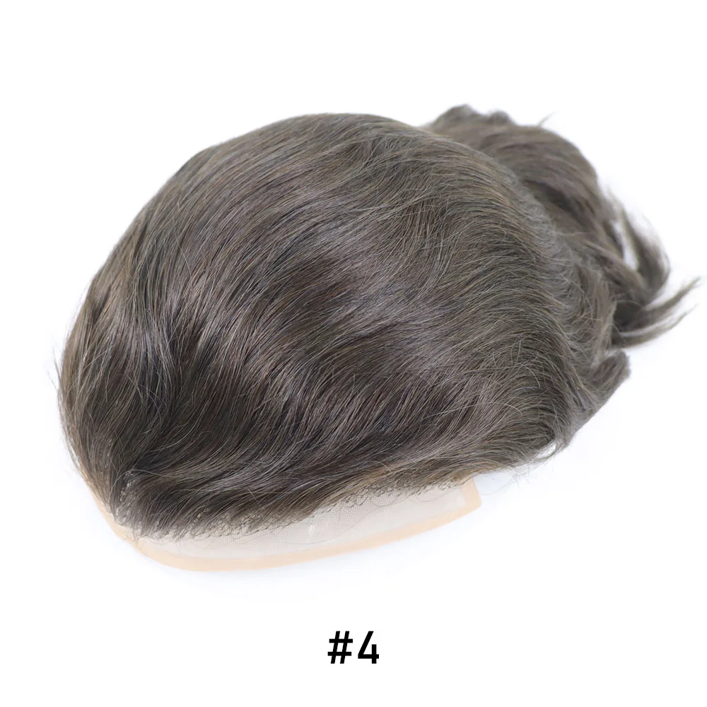 Grey Men's Human Hair Toupee, Wavy Mono Lace Front Wig