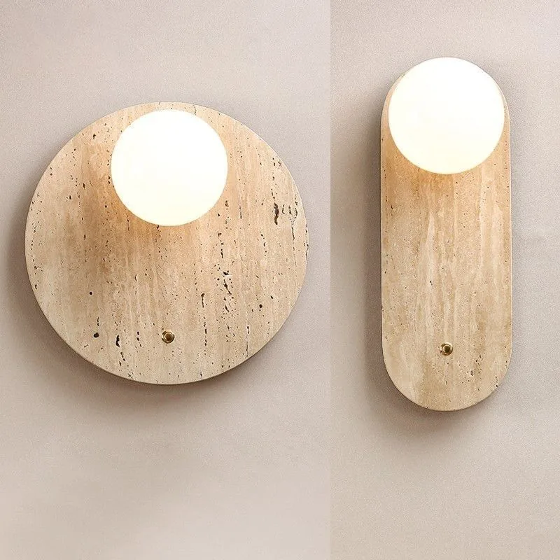 Yellow travertine Japanese-style wabi-sabi wind bedroom bedside wall lamp simple Nordic cream wind living room retro wall lamp