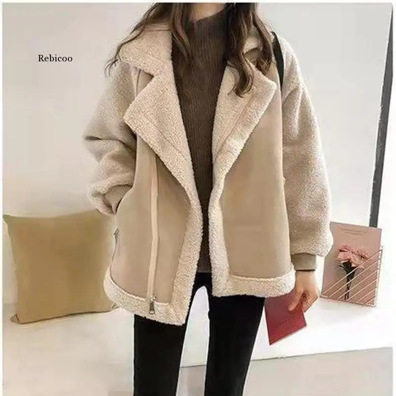 Women Autumn Winter Lamb Wool Sheepskin Coat Fur One-piece Thickened Jacket Women Warm Coat Oversized