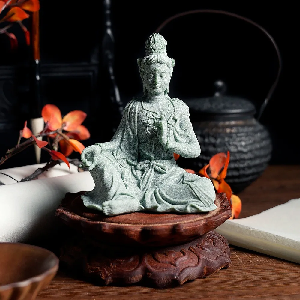 Miniature Guan Yin Statue Buddha Figure Stone Meditating Zen Fish Aquarium Tank Desktop Kwan Yin Chinese Feng Shui Gifts Decor