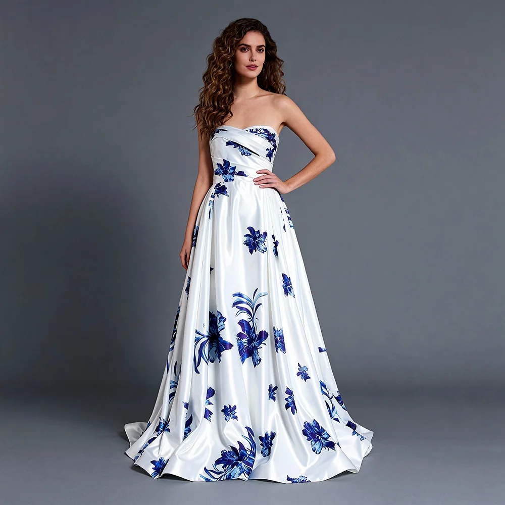 

Strapless Floral Wedding Dresses and Evening Garden Party Dress Bespoke Occasion Dresses for Special Occasion YW250082