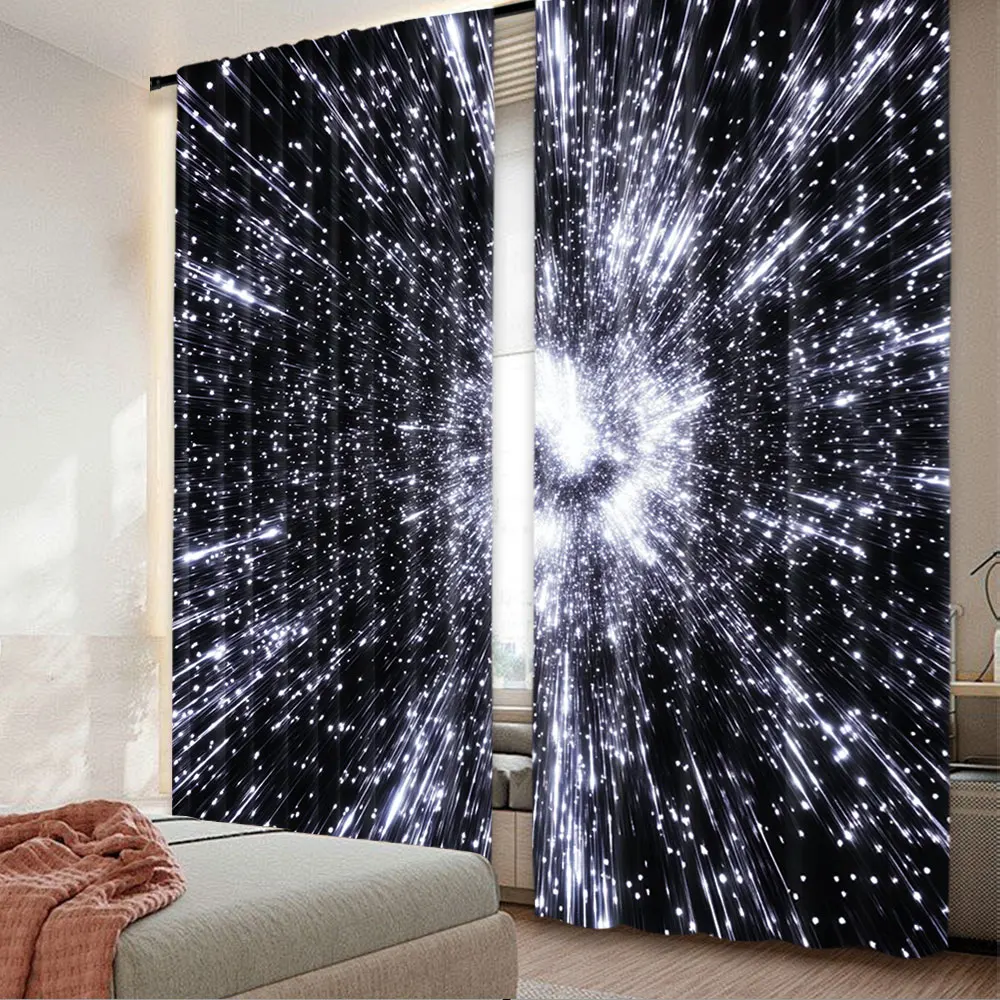 2Pcs Universe Galaxy Star Flying Speed Curtain Galaxy Universe Science Curtain For Bedroom Living Room Dorm