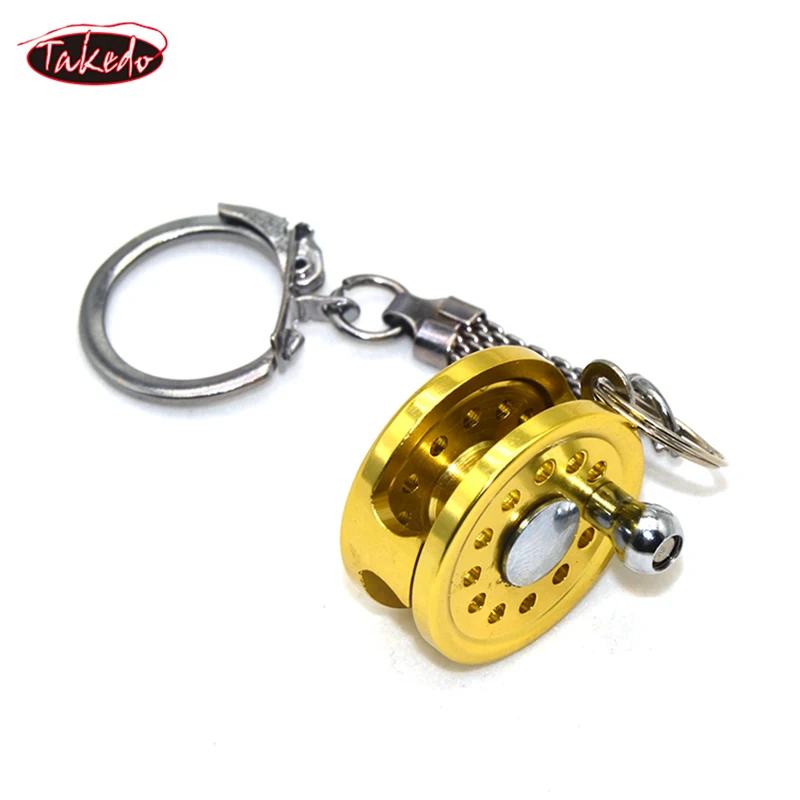 TAKEDO HOT SEAL Metal MINI Fishing Reel Keychain Car Keychain For Car Accessories Fishing Reel Shape Keychain