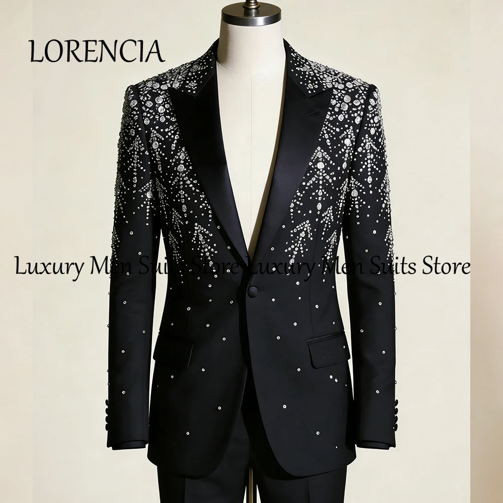 

Gorgrous Jewelry Suits for Male 2 Pieces Glitter Crystal Tuxedos Set Evening Party Outfits Customized Blazer Pants ropa hombre