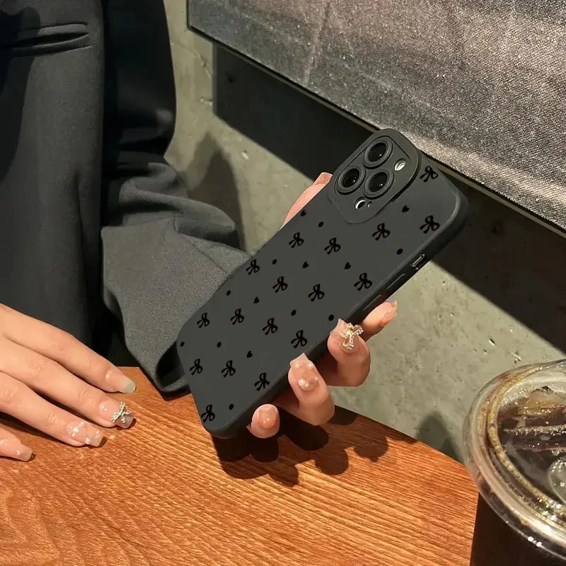 Black Bow Phone Case For iPhone 16 Pro Max 11 12 13 12 14 15 16 Pro X XR XS 7 8 Plus 16E SE 2020 Shockproof Silicone Soft Cover
